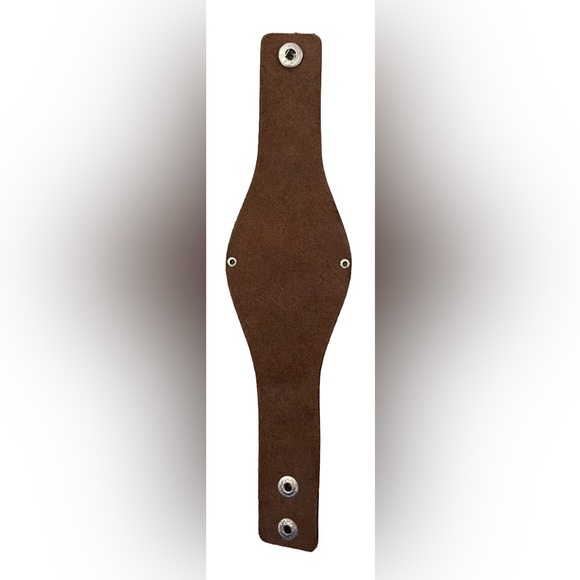 Faux Oval Turquoise Brown Leather Snap Bracelet - Picture 5 of 6